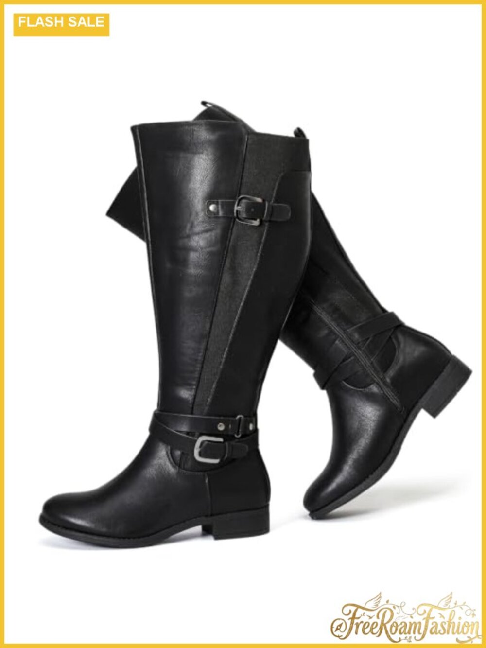 Women's Extra Wide Calf Knee High Boots Faux Leather Memory Foam Block Heel
